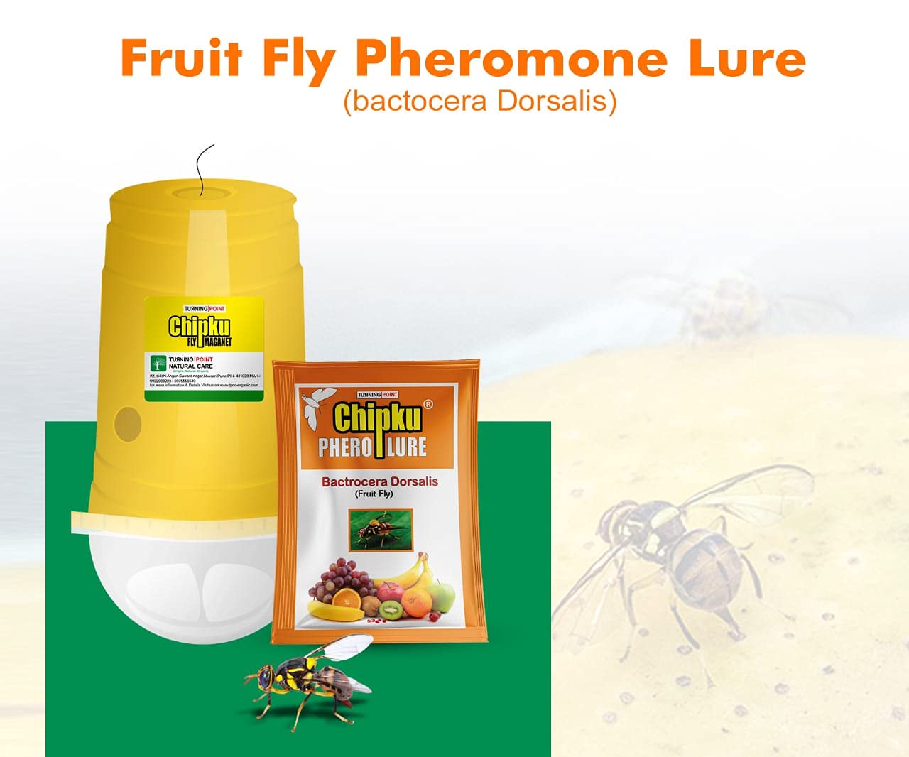 Chipku Bactocera Dorsalis Fruit Fly Outdoor Eco Pheromone Trap with Lure Useful in Mango, Papaya, Sapota, Guava, Pomegranate, Sweet Fruit - Pack of 10 Yellow