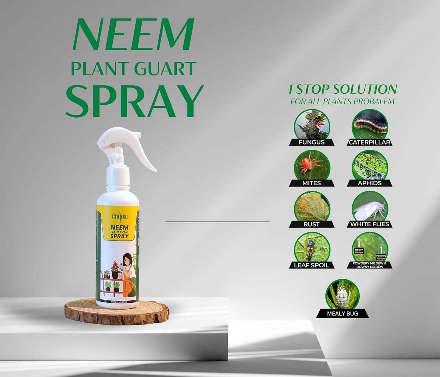 Chipku Neem oil Ready to Use 200ml Pack of 2 Organic Cold Pressed Neem Oil Spray for Indoor and Outdoor Plants | Removes Mealybugs, Fungus, Aphids, Mites and Other Pests from plants