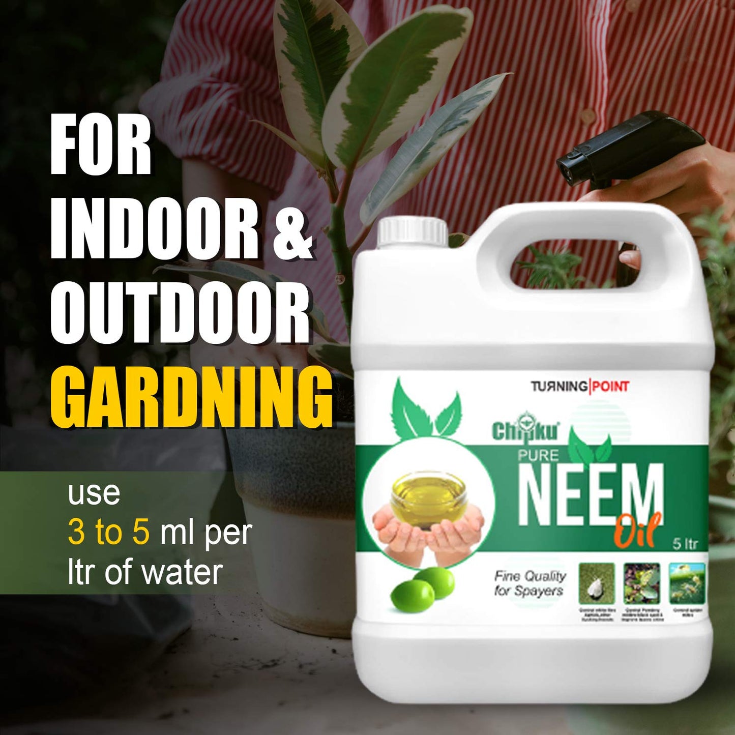 Chipku -Pure Cold Pressed, Water Soluble neem Oil for Spray on Plants and Garden (5Ltr)