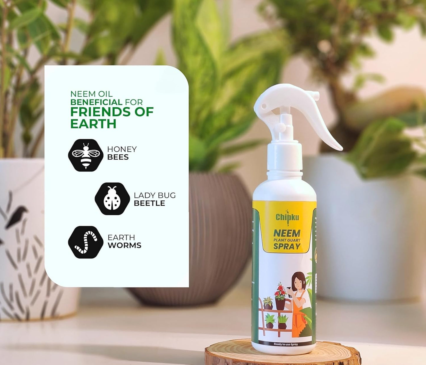 Chipku Neem oil Ready to Use 200ml Pack of 2 Organic Cold Pressed Neem Oil Spray for Indoor and Outdoor Plants | Removes Mealybugs, Fungus, Aphids, Mites and Other Pests from plants