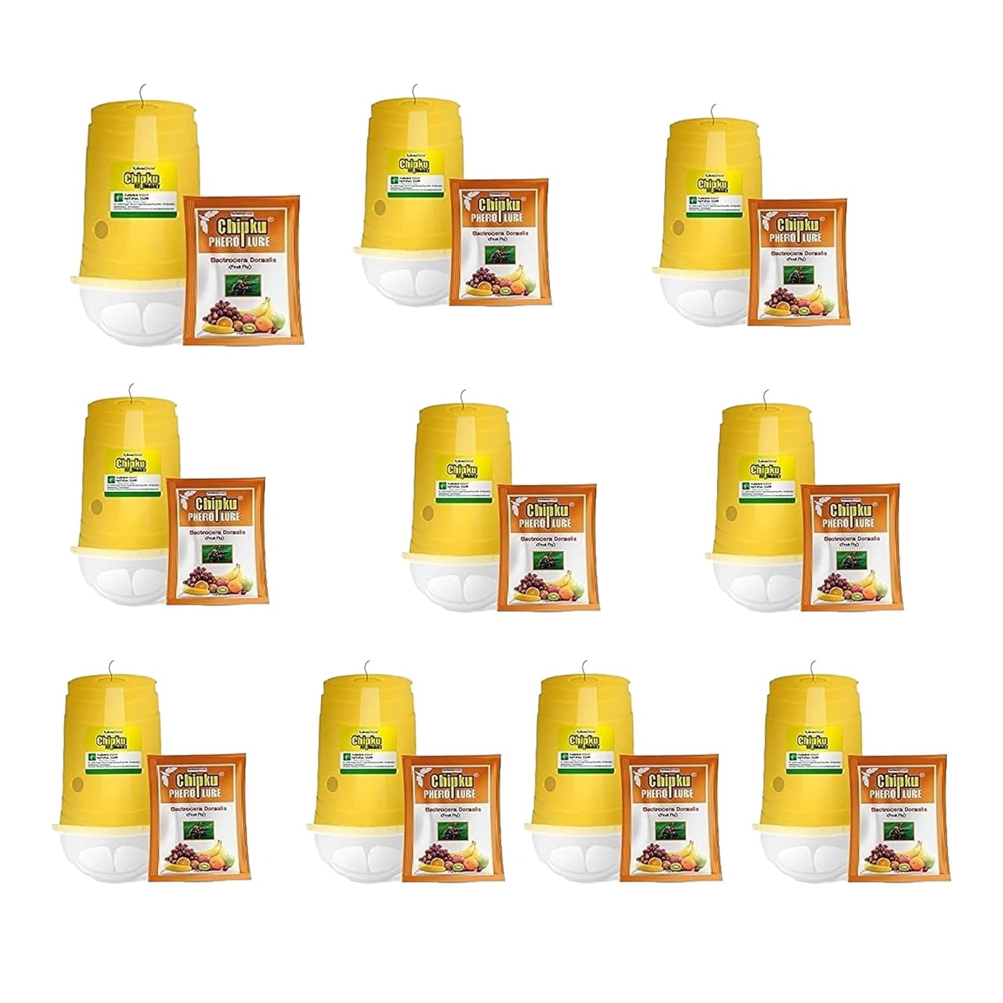 Chipku Bactocera Dorsalis Fruit Fly Outdoor Eco Pheromone Trap with Lure Useful in Mango, Papaya, Sapota, Guava, Pomegranate, Sweet Fruit - Pack of 10 Yellow