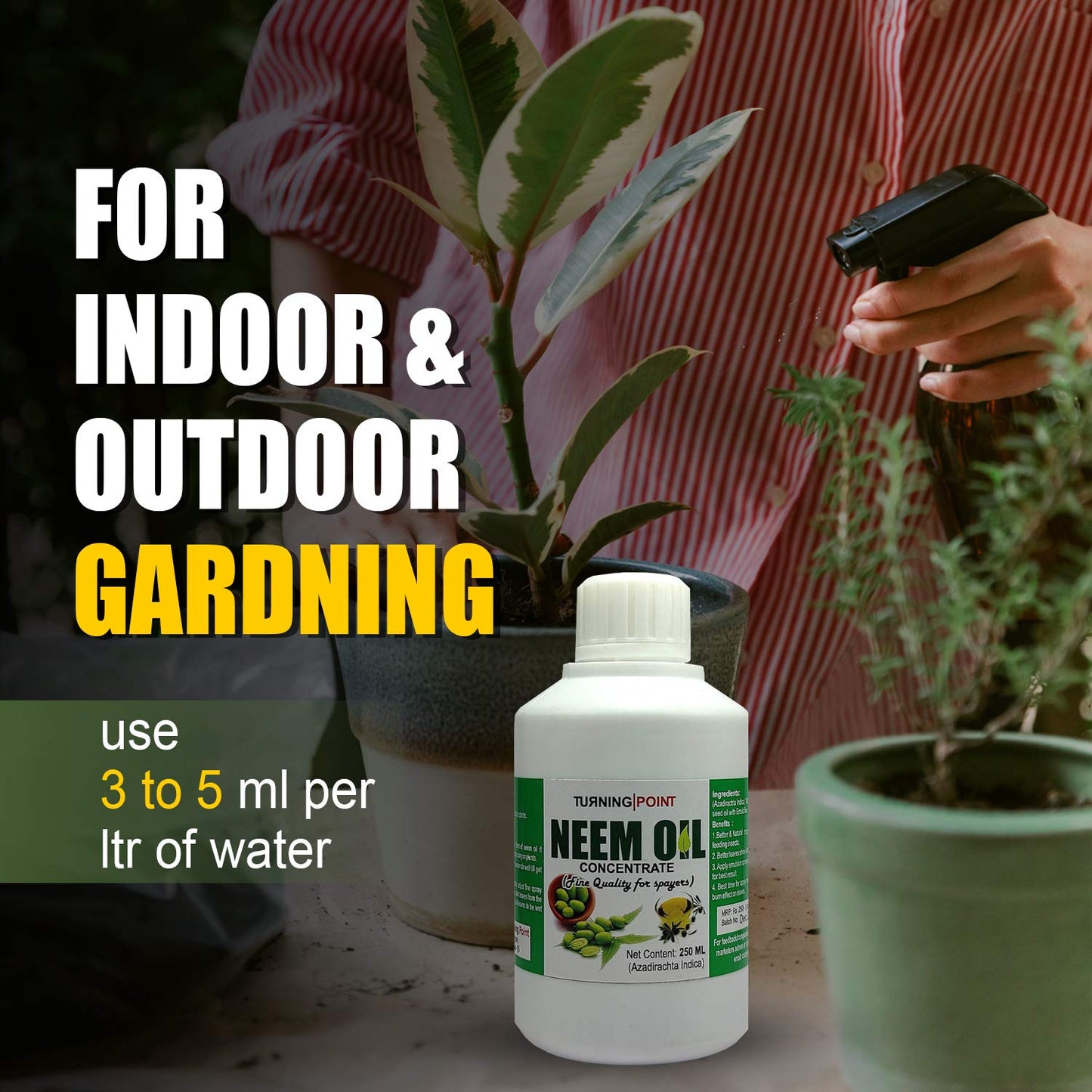 Chipku -Pure Cold Pressed, Water Soluble Insects neem Oil for Spray on Plants and Garden (250 ml)