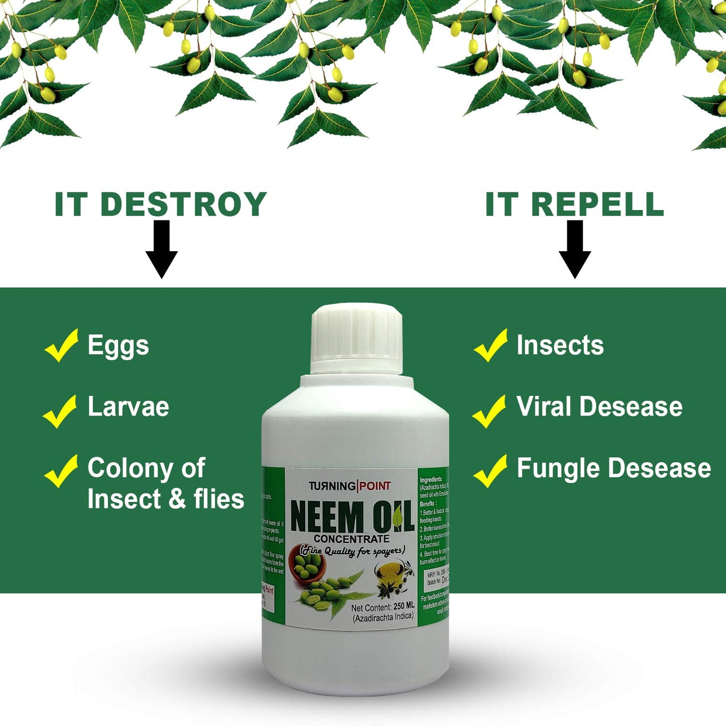 Chipku -Pure Cold Pressed, Water Soluble Insects neem Oil for Spray on Plants and Garden (250 ml)