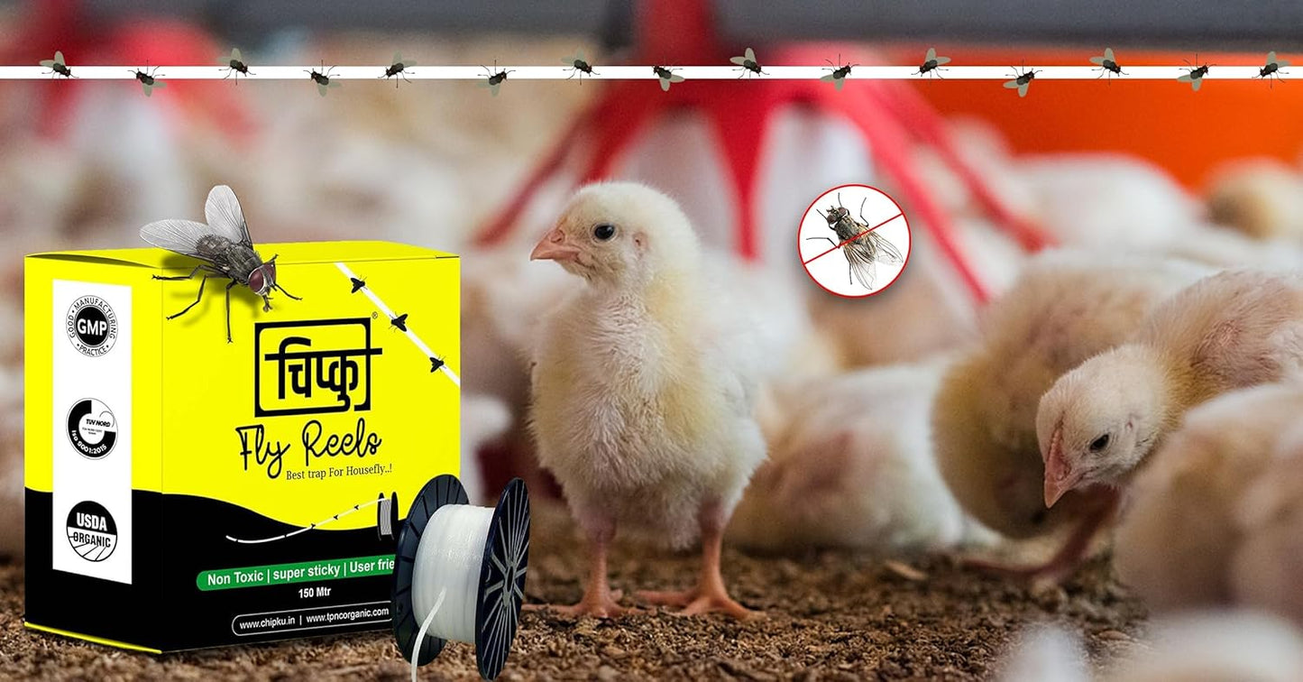 Chipku House Fly Reel – Sticky Fly Trap for Poultry Farms, Cattle Sheds & Hotel Areas