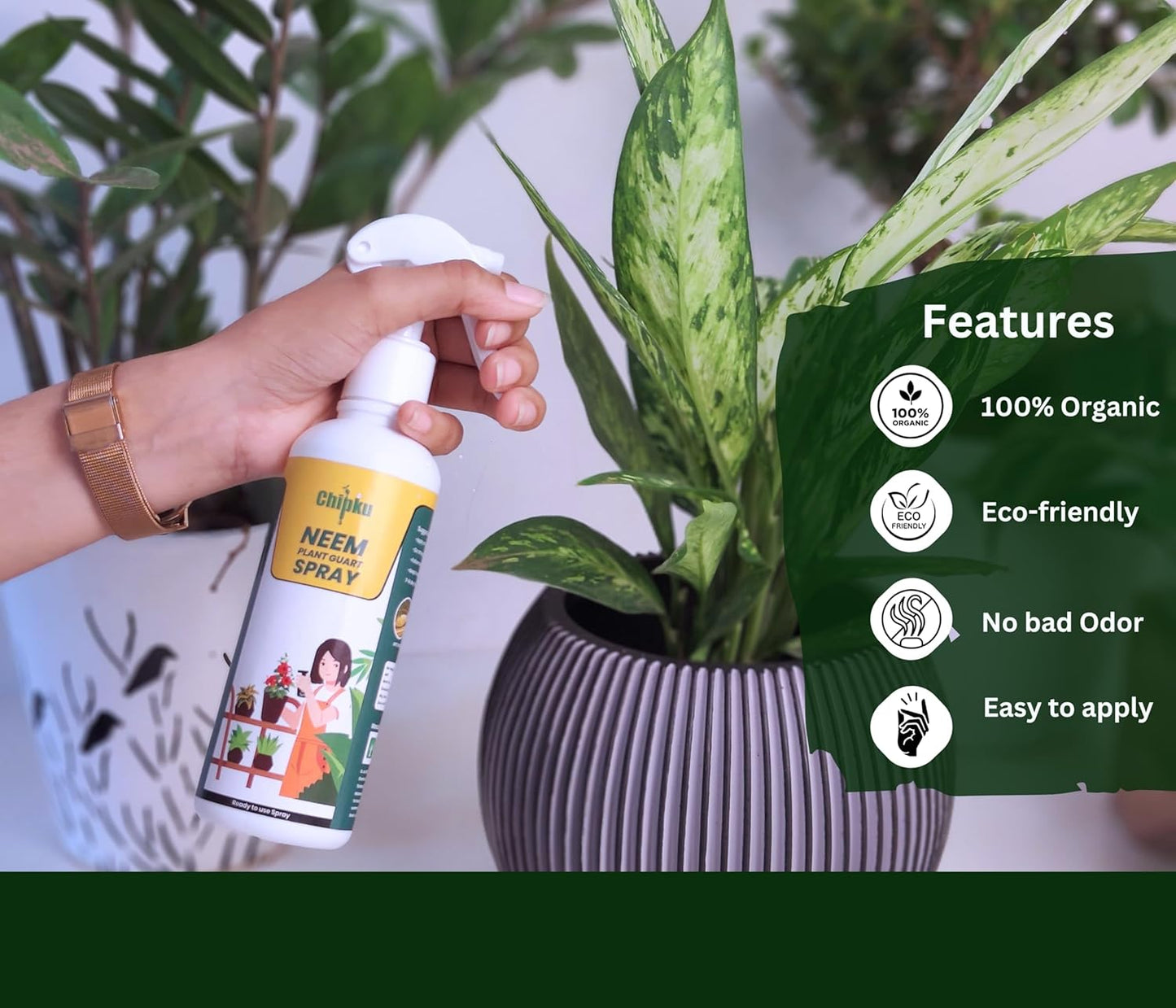 Chipku Neem oil Ready to Use 200ml Pack of 2 Organic Cold Pressed Neem Oil Spray for Indoor and Outdoor Plants | Removes Mealybugs, Fungus, Aphids, Mites and Other Pests from plants
