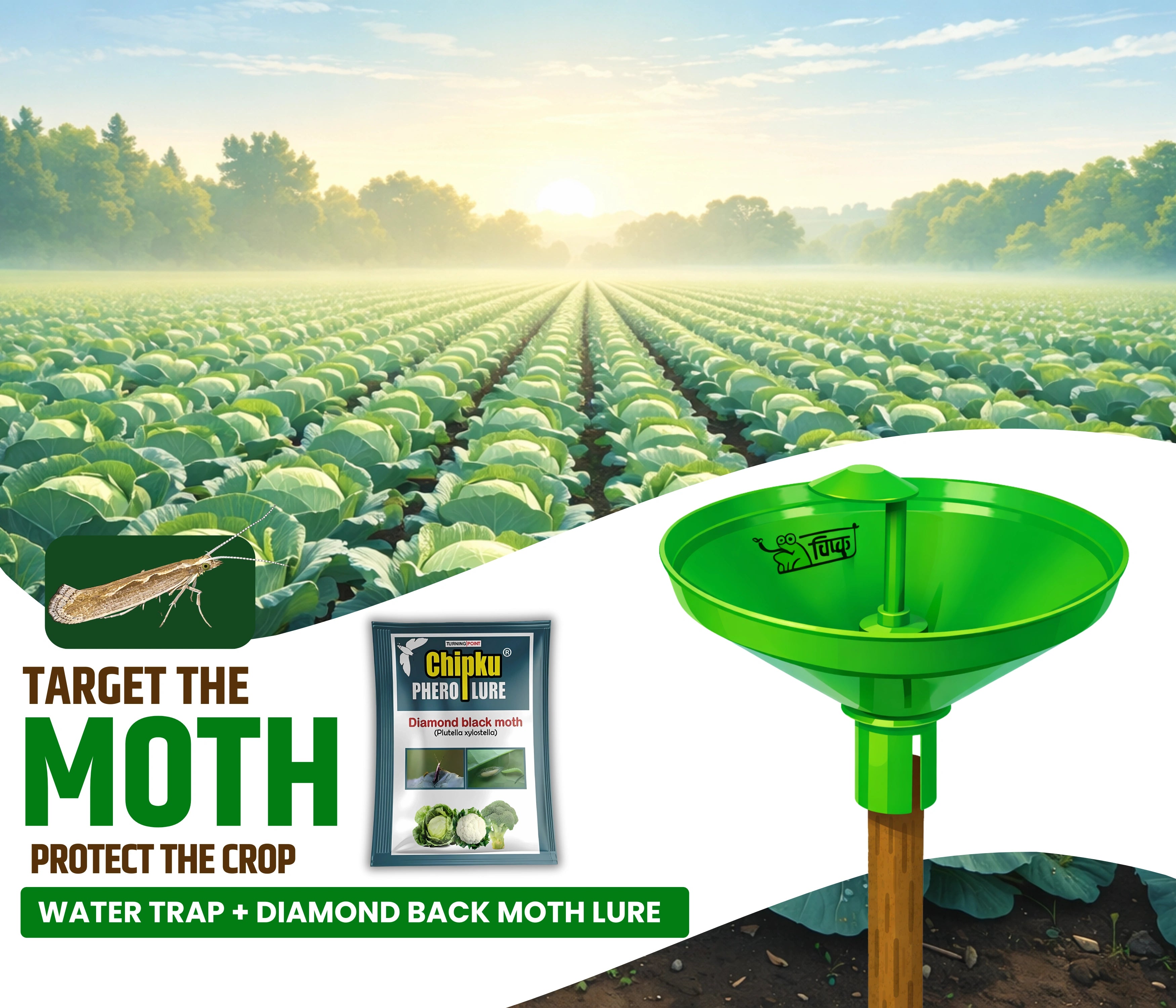 Chipku- Pheromone Water Trap with Plutella xylostella Lure for Catch Insect Moth Diamond Black Moth -Pack Of 6