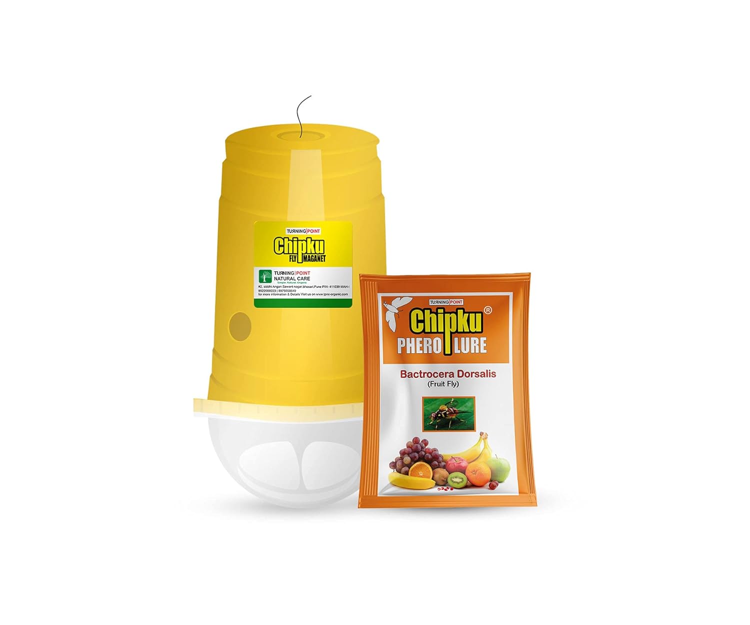 Chipku Fly Magnet Trap Useful in Mango, Papaya, Sapota, Guava, Pomegranate, Sweet Fruit (3 Trap with 3 Fruit Fly Lure) - Pack of 3