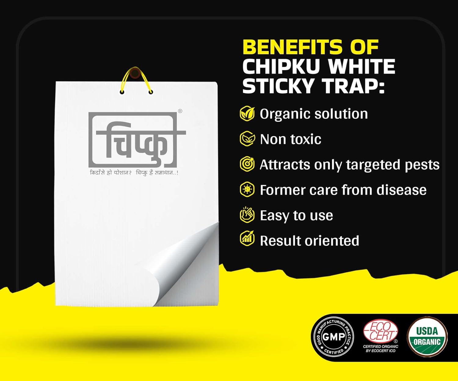 Chipku- White Sticky Trap for Smaller Insects in Garden & Farm,Black Thrips/Fly Trap/Insect Catcher/Sticky Pads for Insects, Whiteflies, Thrips (10)