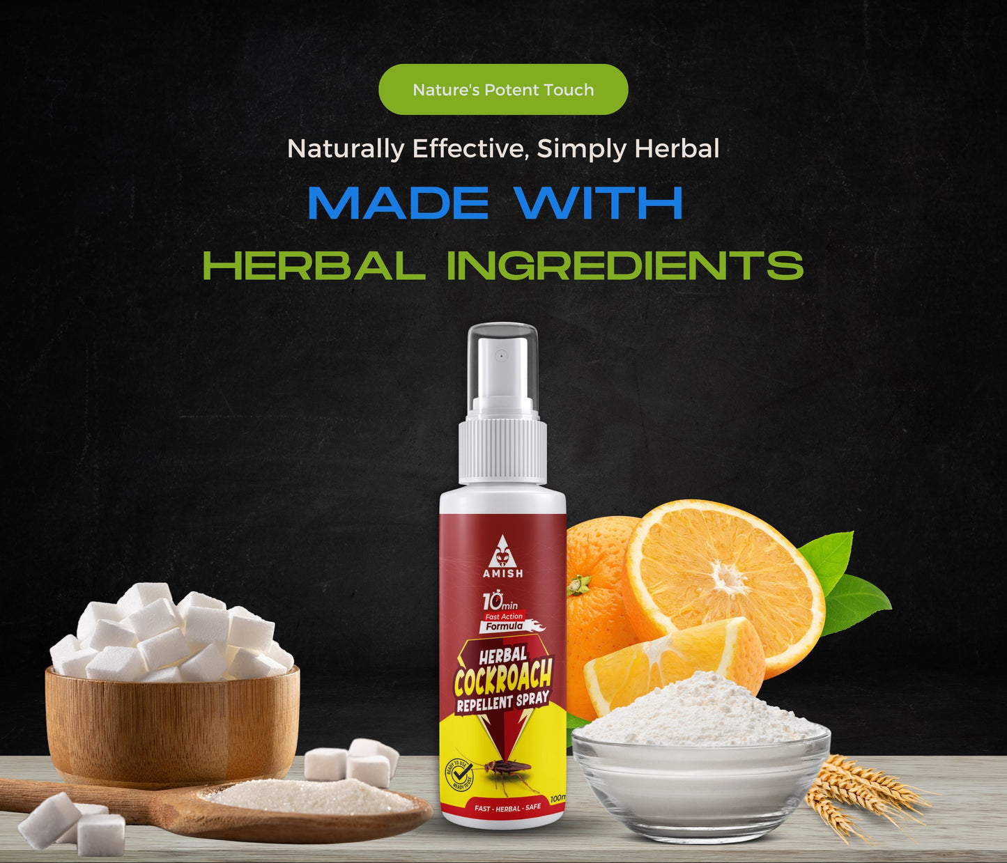 Amish Herbal Cockroach Spray 100ml – Fast-Acting Natural Roach Killer with 10-Minute Results | Safe & Non-Toxic Insect Spray for Home Use