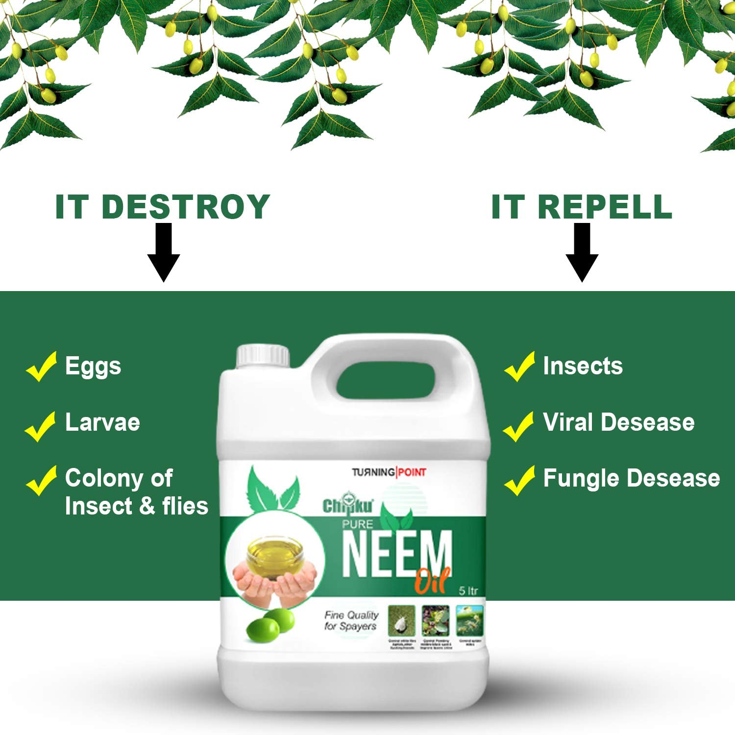 Chipku -Pure Cold Pressed, Water Soluble neem Oil for Spray on Plants and Garden (5Ltr)