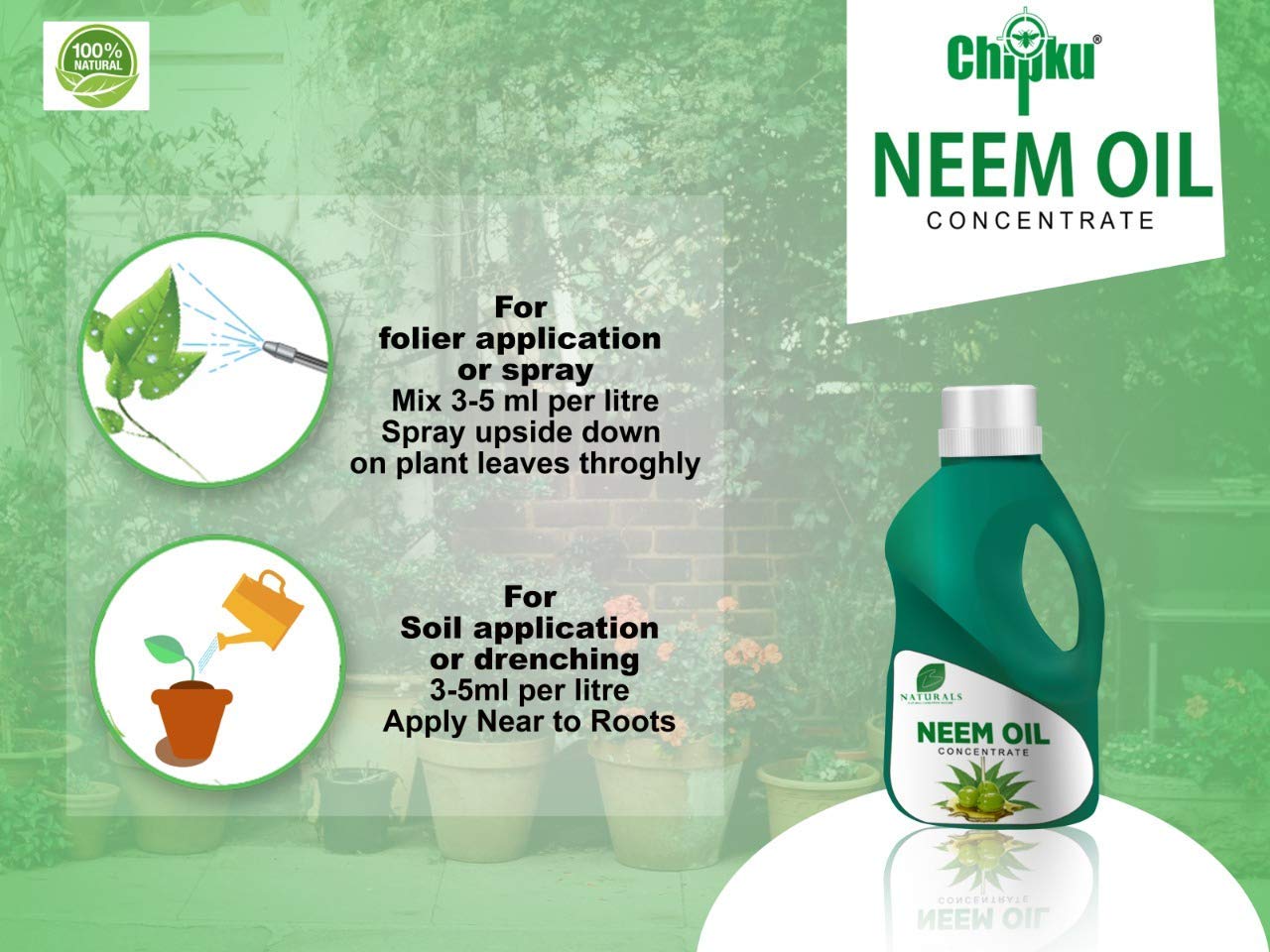 Chipku- Pure cold pressed neem oil for plants &amp; garden spray- 300 Ml