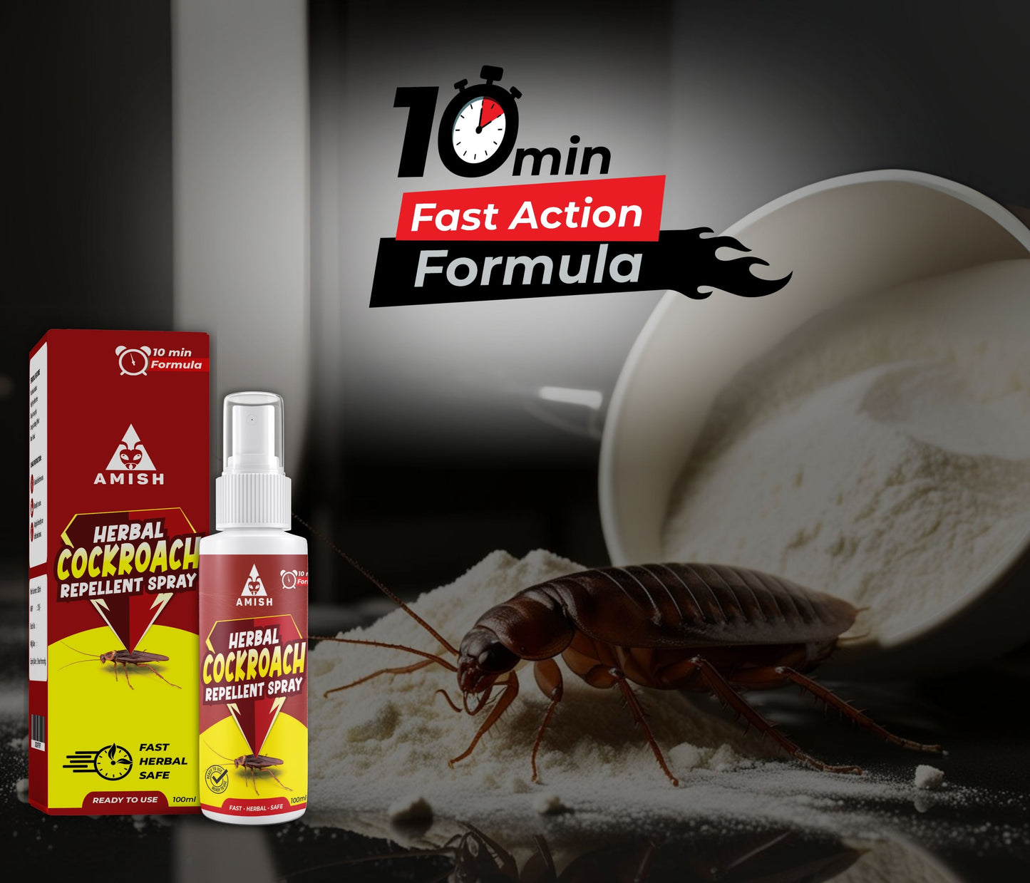 Amish Herbal Cockroach Spray 100ml – Fast-Acting Natural Roach Killer with 10-Minute Results | Safe & Non-Toxic Insect Spray for Home Use