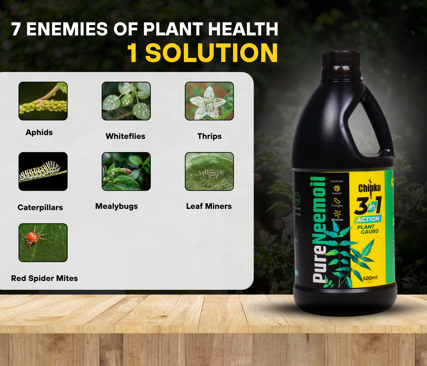 Chipku Pure Cold Pressed Water-Soluble Neem Oil for Insects Spray on Plants and Garden (Pack of 1 Ltr, Brown)