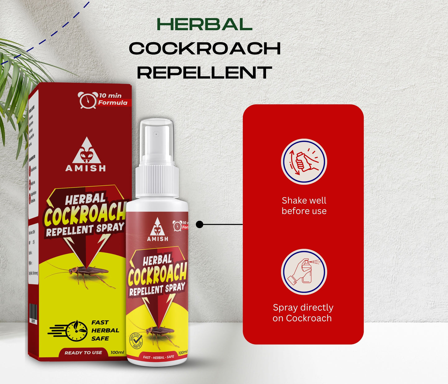 Amish Herbal Cockroach Spray 100ml – Fast-Acting Natural Roach Killer with 10-Minute Results | Safe & Non-Toxic Insect Spray for Home Use